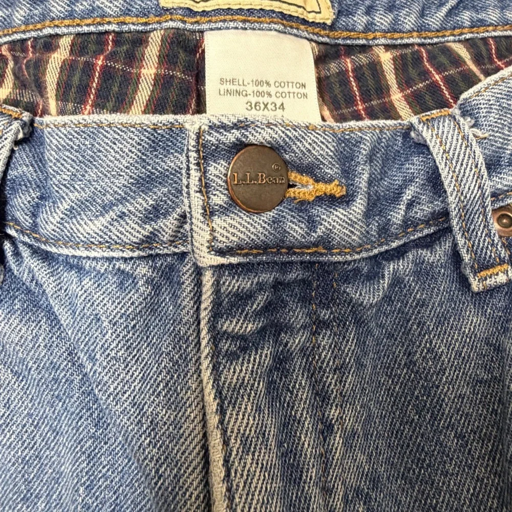 L.L. Bean Mens Flannel Lined Straight Denim Jeans 35x32 Blue Insulated Gorpcore